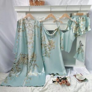 Floral Blue Satin Multi-Piece Set