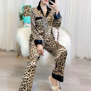 Leopard Print Satin Pajama Suit