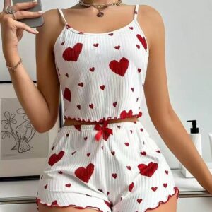 Red Heart Print Cami & Short Set
