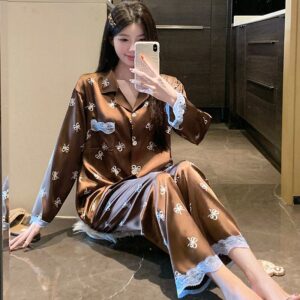 Chocolate Star Pattern Silk Pjs