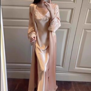 Silk Satin Long Robe & Nightgown Set