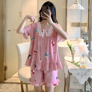 Pink Floral Embroidered Cotton Pjs