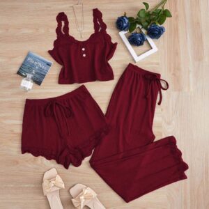 Maroon Ruffle Trim Cami & Short Set