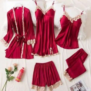 Burgundy 5-Piece Satin Sleepwear Collection